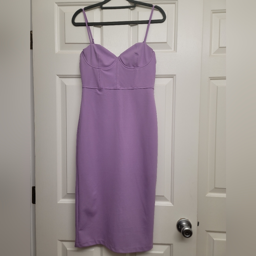 NWT Zara Corset Style Lavender Light Purple Midi Bustier Dress, Size S